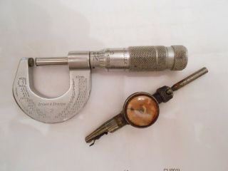Vintage No.  2 Brown & Sharpe 0 - 1 " Micrometer And Starrett " Last Word " Indicator