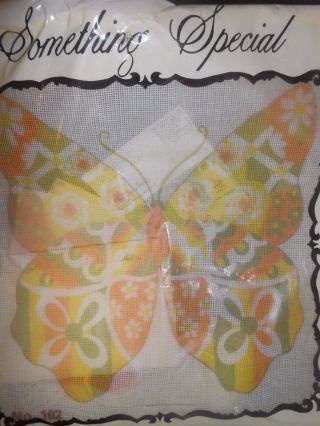 Vintage 15 " X15 " Abstract Butterfly Needlepoint Picture Kit Something Special