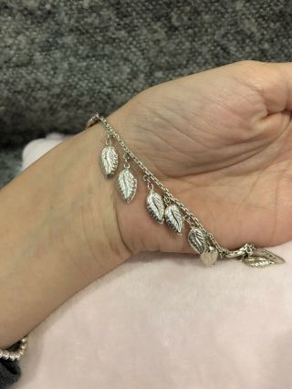 925 Sterling Silver Vintage Women Leaves Leaf Charms Charm Anklet Bracelet