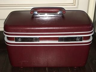 Vintage Burgundy Samsonite Profile Train Makeup Case Carry On Luggage Suitcase