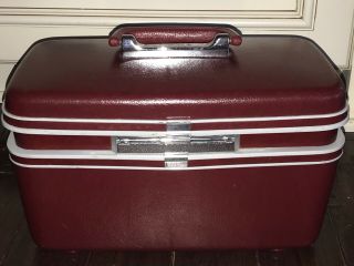 Vintage BURGUNDY SAMSONITE Profile Train Makeup Case Carry On Luggage Suitcase 3