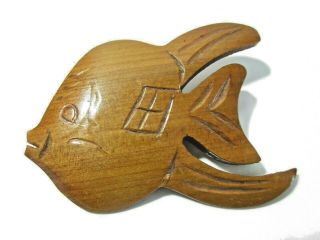 Artisan Handcrafted Carved Wood Angel Fish Signed Bermuda Vintage Figural