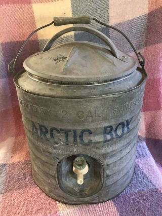 Vintage Arctic Boy 2 Gallon Galvanized Metal Lined Water Cooler Wood Handle