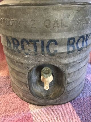 Vintage Arctic Boy 2 Gallon Galvanized Metal Lined Water Cooler Wood Handle 2