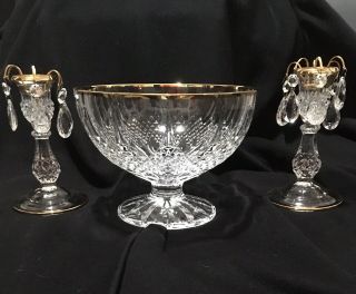 Vintage Crystal Bowl And Crystal Candle Holders.