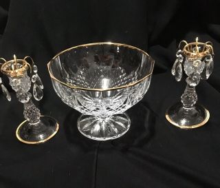 Vintage Crystal Bowl and Crystal Candle Holders. 3