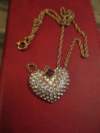 Vintage Stunning Attwood & Sawyer 1970s Crystal Goldtone Heart Necklace Signed
