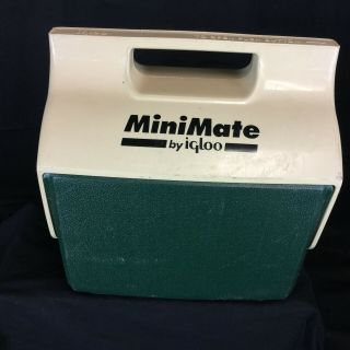 Vintage Igloo Mini Mate Dark Green Beige 6 Can Lunch Cooler Travel Work