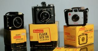 Vintage Kodak Cameras.  [lot Of 3] Flash Six - 20,  Holiday & Baby Special Brownies.