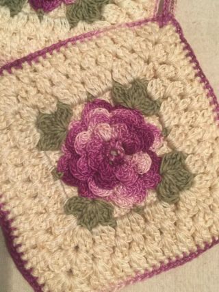 2 Vintage Pot Holders Hot Pads Hand Crochet 5 " Square Flower Lavender