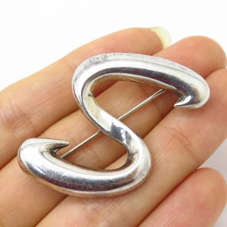 Vintage Signed 925 Sterling Silver Letter " S " Hollow Initial Pin Brooch