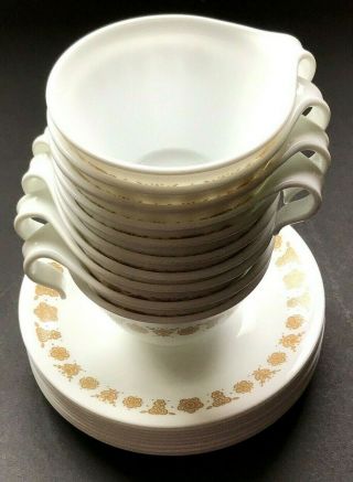 10 Vintage Corelle " Butterfly Gold " Hook Handle Cups & 9 Saucers