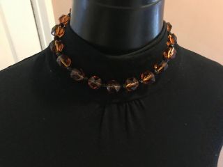 Vintage Chunky Art Deco Czech Amber Glass And Jet Beads Necklace 3