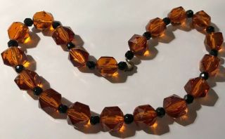 Vintage Chunky Art Deco Czech Amber Glass And Jet Beads Necklace 4
