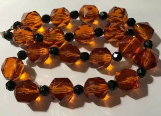Vintage Chunky Art Deco Czech Amber Glass And Jet Beads Necklace 5