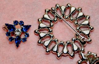 Blue & Clear Rhinestone B DAVID Vintage Brooch Pin & Earrings Signed 6
