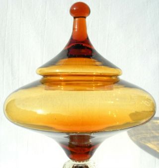 Large Vtg 60 ' s Amber Glass Bon Bon/Apothecary Jar Empoli Italy 2 of 2 2
