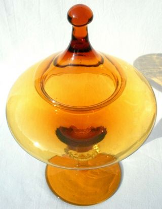 Large Vtg 60 ' s Amber Glass Bon Bon/Apothecary Jar Empoli Italy 2 of 2 4