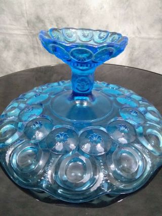 Vintage Blue L.  E.  Smith Glass Moon & Star Pedestal Cake Stand Fruit Tray Plate