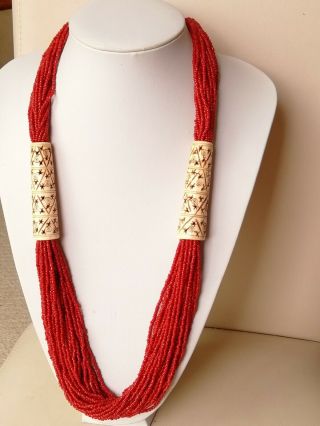 Vintage Jewellery Large Chunky Coral Coloured Necklace