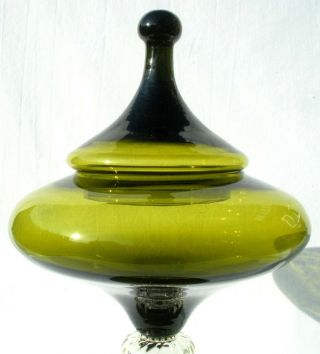 Large Vtg 60 ' s Green Glass Bon Bon/Apothecary Jar Empoli Italy 1 of 2 3