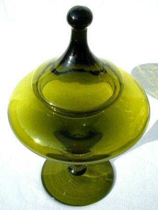 Large Vtg 60 ' s Green Glass Bon Bon/Apothecary Jar Empoli Italy 1 of 2 4