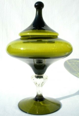 Large Vtg 60 ' s Green Glass Bon Bon/Apothecary Jar Empoli Italy 1 of 2 7