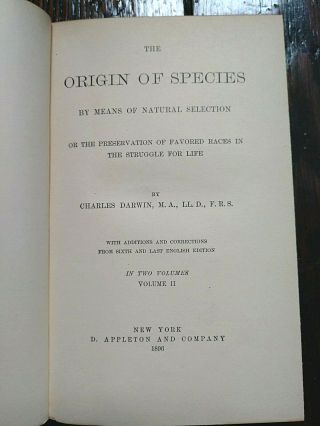Origin of Species (2 Vols) & Descent of Man,  Chas.  Darwin,  1896,  quarter - leather 4