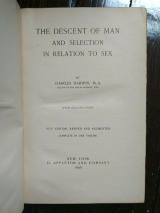 Origin of Species (2 Vols) & Descent of Man,  Chas.  Darwin,  1896,  quarter - leather 5