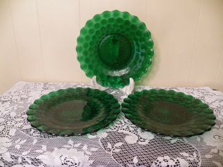 3 Vintage Forest Green Bubble Glass Anchor Hocking 9 7/8 " Dinner Plates