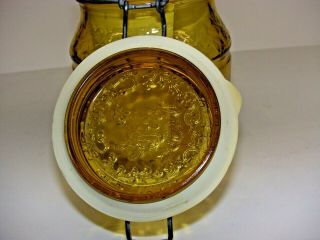 Vintage Italy Amber Glass Floral Canister Jar Latch Lid 1L yellow wire bale 4