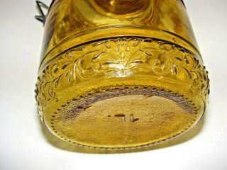 Vintage Italy Amber Glass Floral Canister Jar Latch Lid 1L yellow wire bale 7