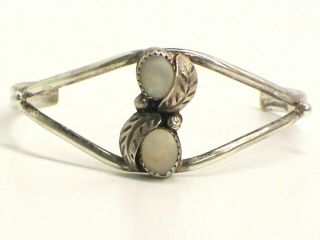 Vintage Native American Sterling Silver And Mother Of Pearl Cuff Bracelet