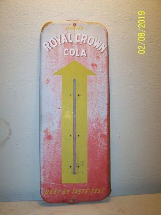 Vtg.  1952 Advertising Metal Royal Crown Cola Soda Drink Pop Thermometer 26 " Tall