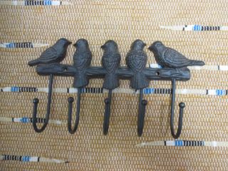 Vintage Cast Iron Birds On Branch Coat Rack / Wall Hanger / Decor Hook Holder