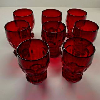 Set Of 8 Vintage Ruby Red Cranberry Juice Glasses With Arches And Thumbprints