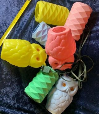 Vintage 60s Owl Blow Mold String Lights Lantern Patio Party Tiki Lantern Mixed