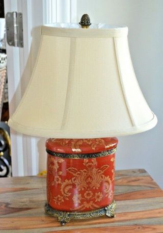 Vintage Oriental Accent Porcelain Brass Lamp With Shade Paprika Gold