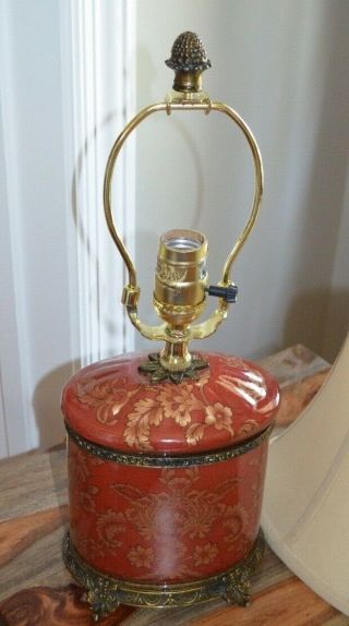 Vintage Oriental Accent Porcelain Brass Lamp With Shade Paprika Gold 3