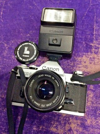 Canon Ae - 1 35mm Film Camera Fd 50mm 1:1.  8 Speedlite 177a Flash