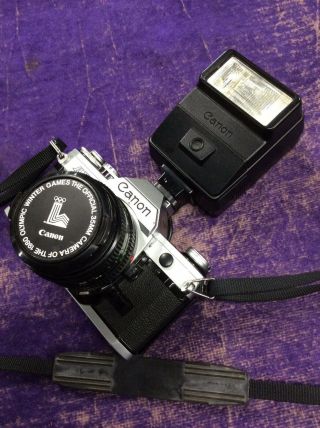 Canon AE - 1 35mm Film Camera FD 50mm 1:1.  8 Speedlite 177A Flash 4