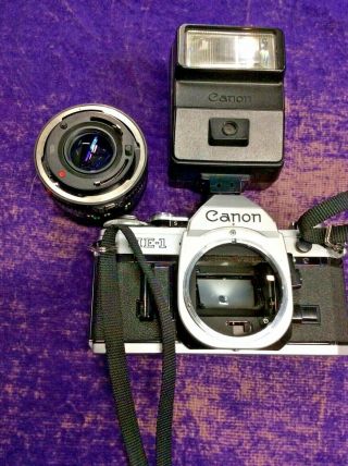 Canon AE - 1 35mm Film Camera FD 50mm 1:1.  8 Speedlite 177A Flash 6
