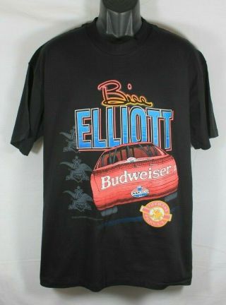 Vintage 90s Nascar 11 Bill Elliott Budweiser Racing Team T - Shirt Size Xl