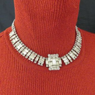Vintage Rhinestone Necklace Clip On Earring Bracelet Ring Set Clear Crystal 19m 2