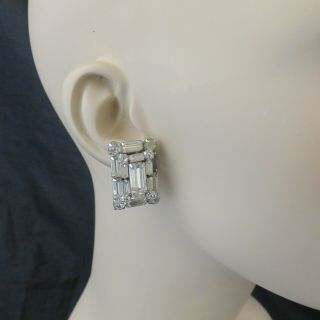 Vintage Rhinestone Necklace Clip On Earring Bracelet Ring Set Clear Crystal 19m 4