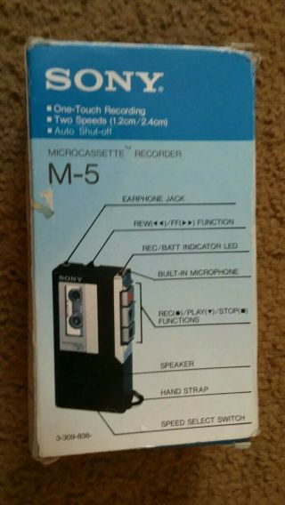 VINTAGE SONY M - 5 Microcassette Recorder Player NO wrist strap.  Comes. 7