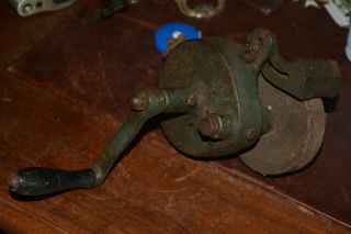 Vintage Clamp On Hand Crank Grinding Wheel Sharpener