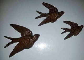 Vintage Homco Home Interior Brown Sparrows Birds In Flight Wall Plaques Retired