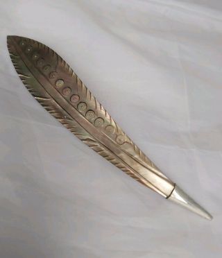 Vintage Sterling Silver Abalone Shell Ornate Feather Brooch