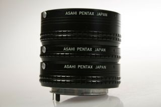 Asahi Pentax 3 X Close Focus Macro Extension Tube Set K 1,  2,  & 3 W/case Perfect